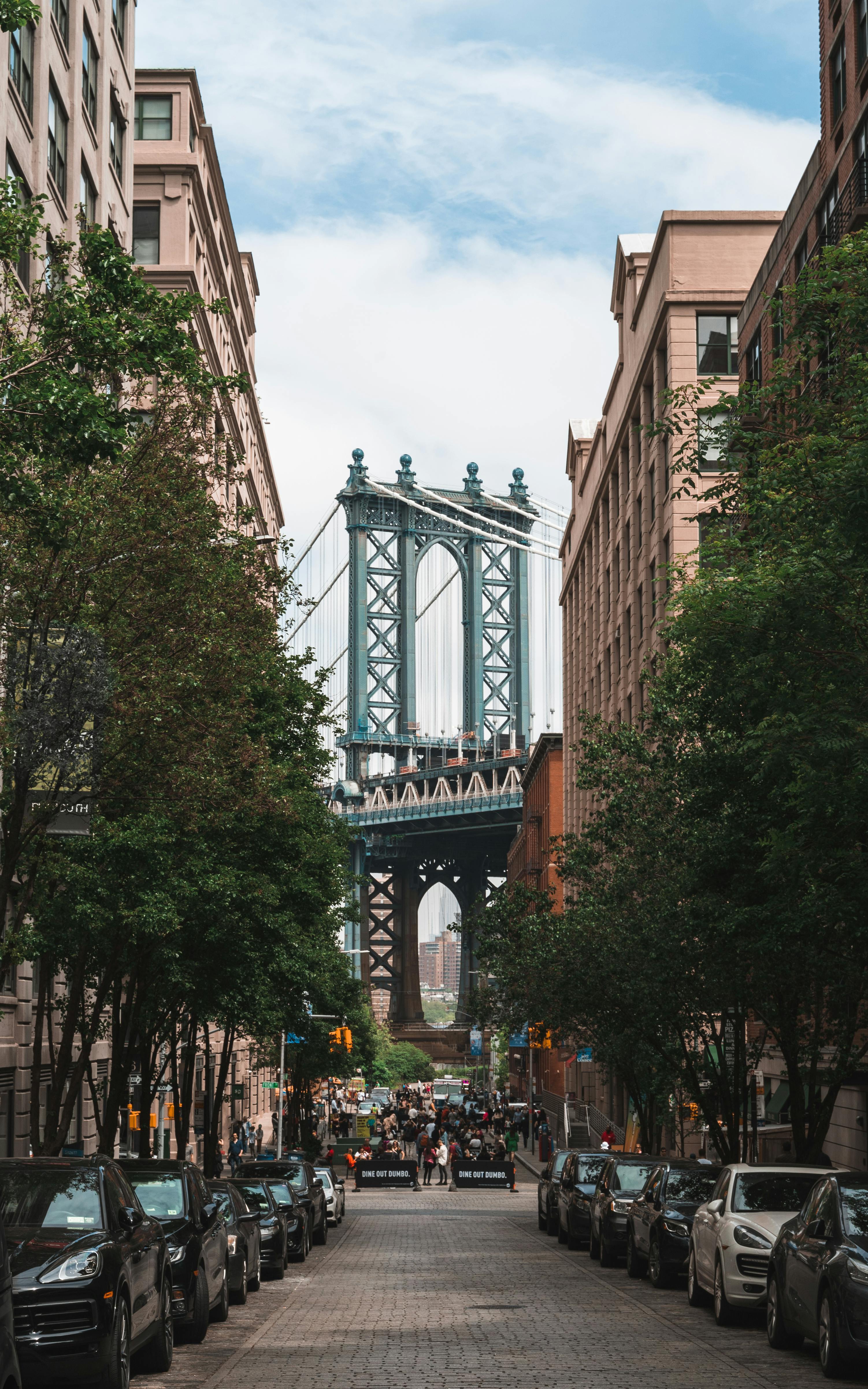 NYC street scene with office towers and traffic
